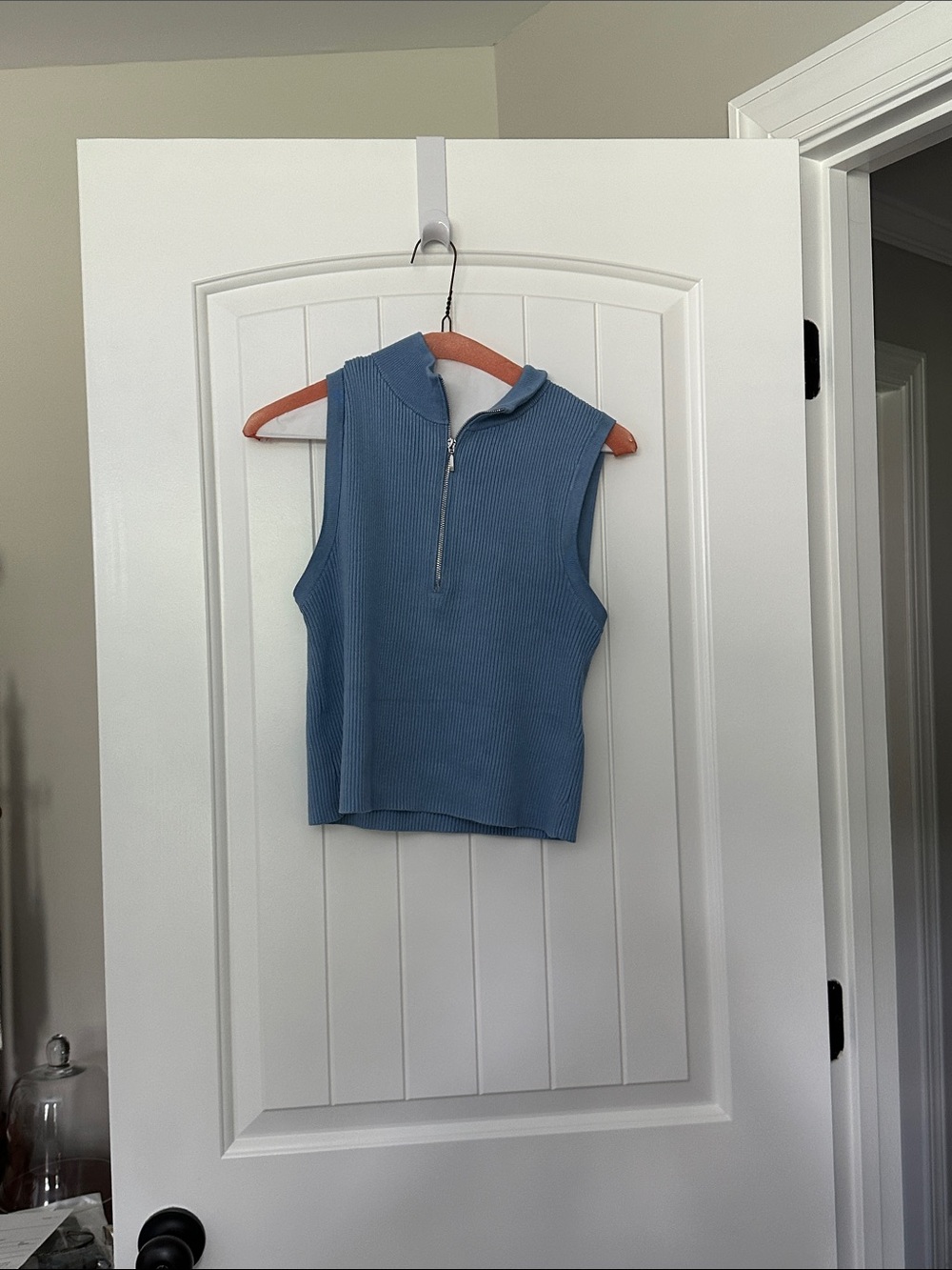Abercrombie & Fitch Sleeveless Ribbed Zip Mock Neck Top - Blue